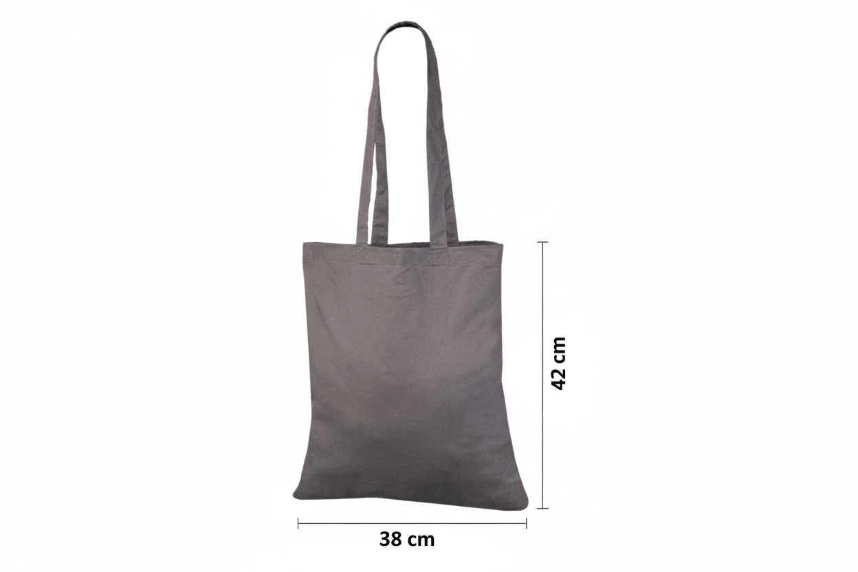 Mörkgrå tygkasse i återvunnen bomull (180 g/m², 38×42 cm)