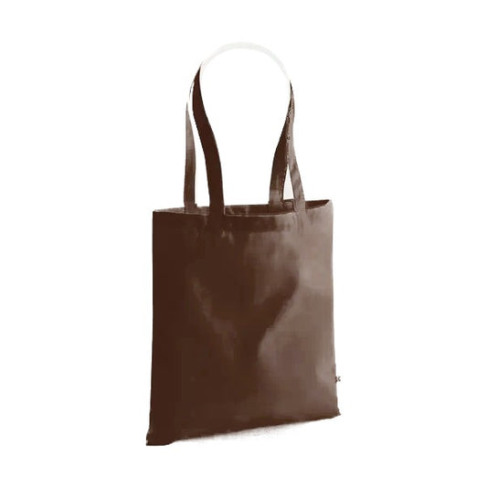 Cappuccino beige heavyweight organic cotton tote bag with long handles and custom logo print, 340 g/m², 38 × 42 cm
