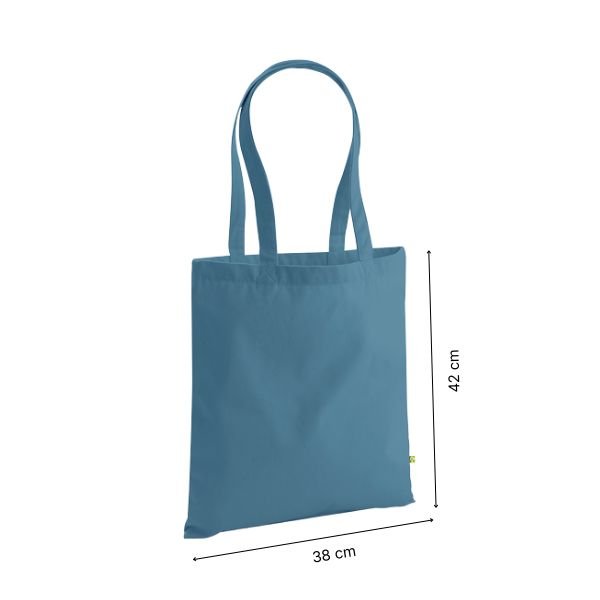 Kraftig ekologisk bomullskasse med eget tryck, 340 g/m² – Flygblå