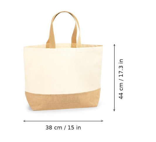 Borsa in juta con soffietto sul fondo naturale e stampa personalizzata, XL, 407 g/m², 38 × 44 cm, con misure di larghezza e altezza