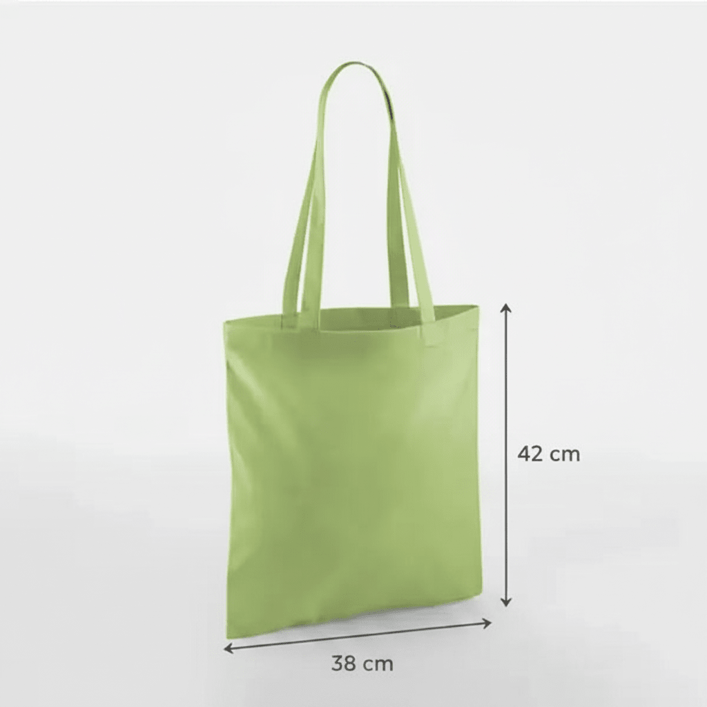 Kiwigrøn mulepose, 38 × 42 cm, 140 g/m² bomuld med lange hanke – alternativt produktfoto