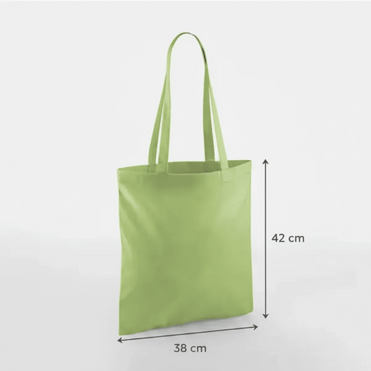 Kiwigrøn mulepose, 38 × 42 cm, 140 g/m² bomuld med lange hanke – alternativt produktfoto