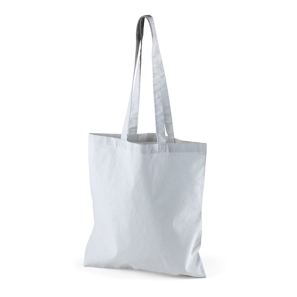 Lysegrå mulepose i bomuld med logotryk, 140 g/m², 38 × 42 cm