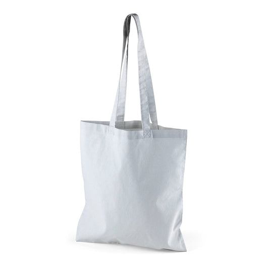 Light gray cotton tote bag with logo print, 140 g/m², 38 × 42 cm