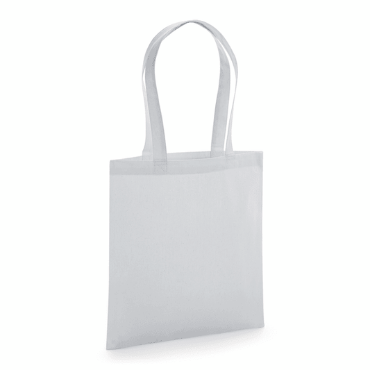 Light Grey GOTS certified organic premium cotton tote bag with long handles and custom logo print, 200 g/m², 38 × 42 cm