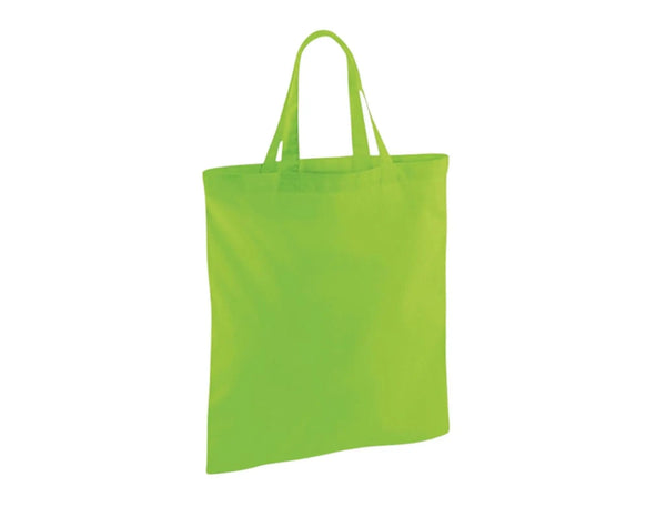 Lime Green Cotton Tote Bag with Short Handles and Logo Print (140 g/m², 38×42 cm)