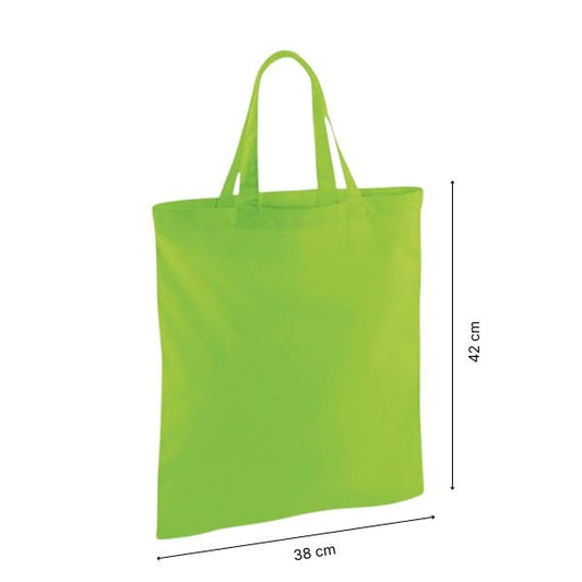 Lime Green Cotton Tote Bag with Short Handles and Logo Print 140 g/m² 38x42 cm