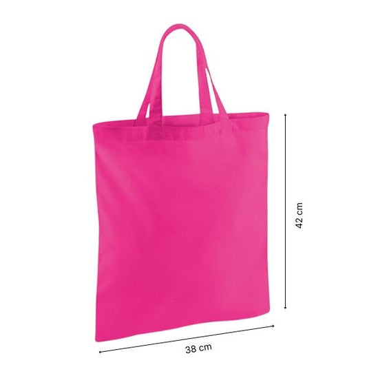 Magenta Pink Cotton Tote Bag with Short Handles and Logo Print 140 g/m² 38x42 cm
