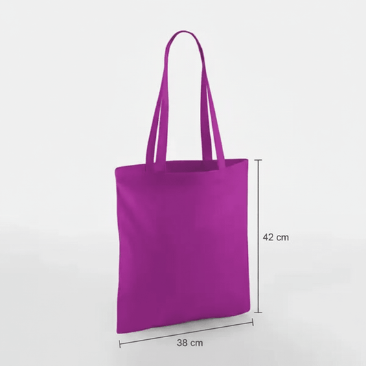 Magenta lilla mulepose, 38 × 42 cm, 140 g/m² bomuld med lange hanke – alternativt produktfoto
