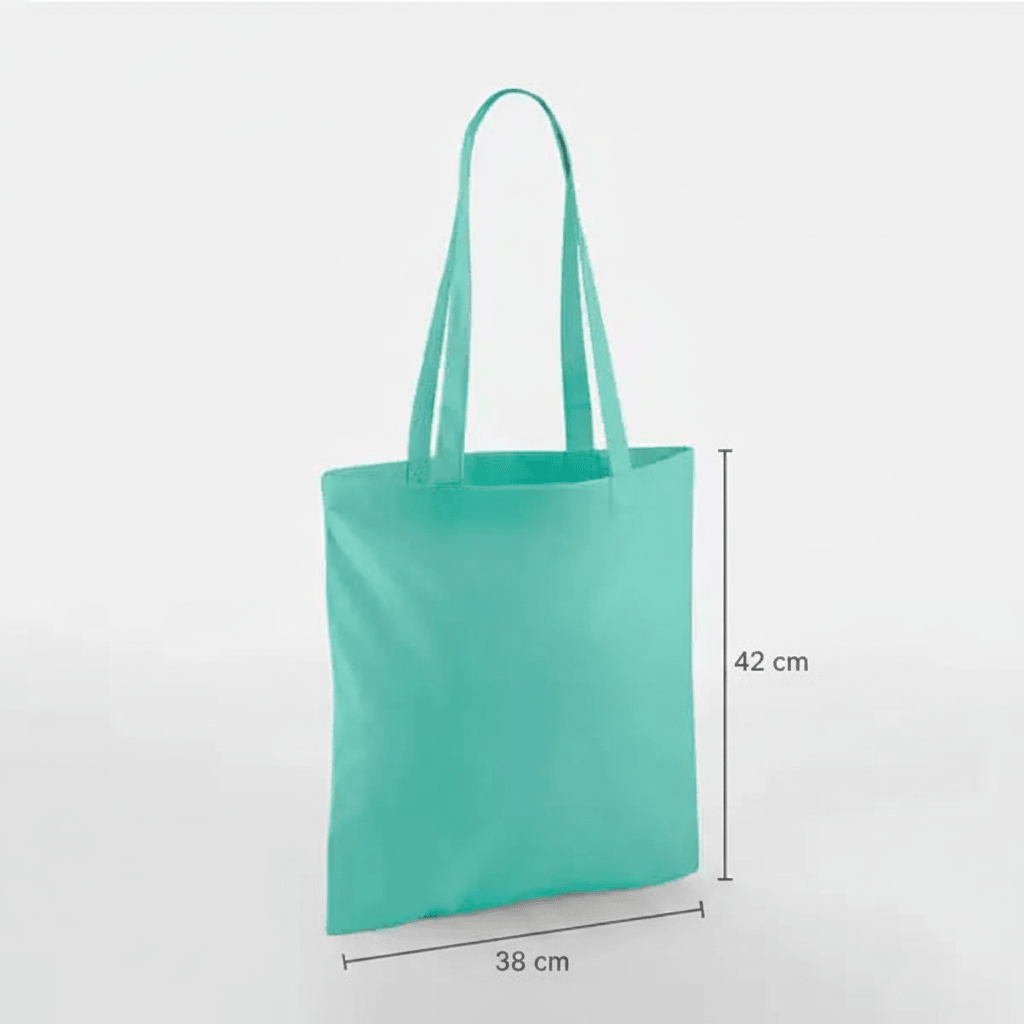 Mintgrøn mulepose, 38 × 42 cm, 140 g/m² bomuld med lange hanke – alternativt produktfoto