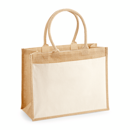 Natural Cotton Pocket Jute Shopper 42 x 33 x 19 cm with cotton front pocket