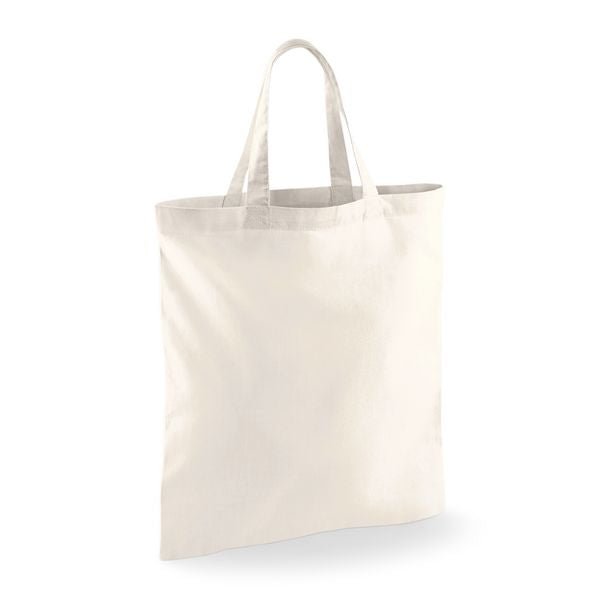 Natural White Cotton Tote Bag with Short Handles and Logo Print 140 g/m² 38x42 cm