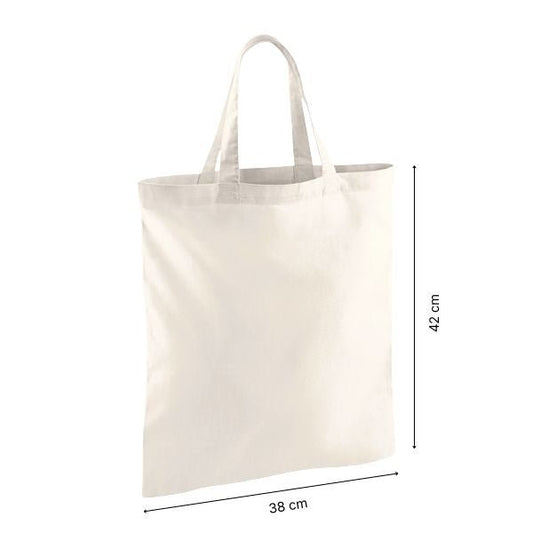 Natural White Cotton Tote Bag with Short Handles and Logo Print 140 g/m² 38x42 cm