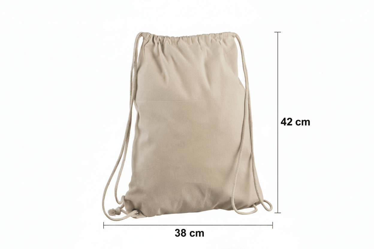 Bomullspåse med dragsko på en sida - med eget tryck (140 g/m²)