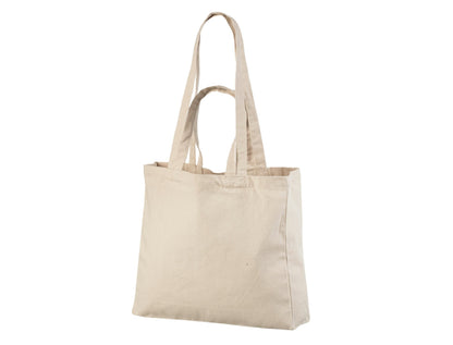 Natural - Horizontal Double Handle Cotton Tote Bag with Logo Print (340 g/m², 38×42 cm, Side & Bottom Gussets)