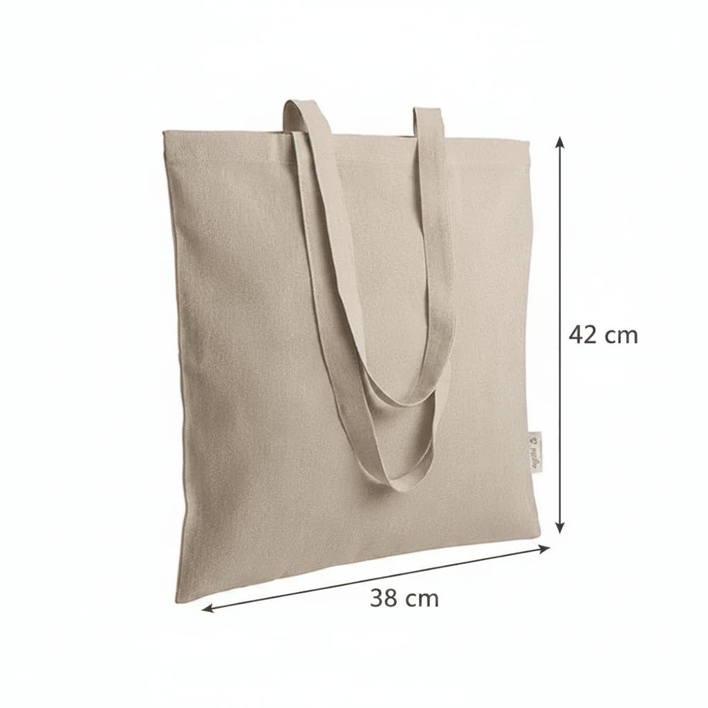 Luonnonvärinen meleerattu kierrätysmateriaalista valmistettu kangaskassi 38 × 42 cm (140 g/m²) – kuva 2