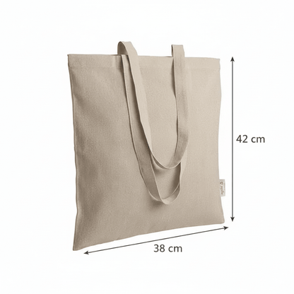 Luonnonvärinen meleerattu kierrätysmateriaalista valmistettu kangaskassi 38 × 42 cm (140 g/m²) – kuva 2
