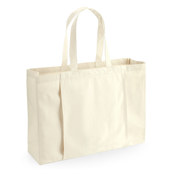 Natural organic cotton yoga tote bag with outer mat sleeve, 50 × 36 × 13 cm, 340 g/m²