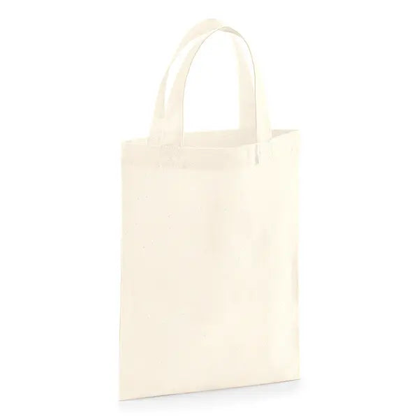 Natural tiny cotton bag with short handles and custom logo print, 140 g/m², 19 × 25 cm