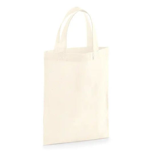 Luonnonvärinen pieni puuvillakassi omalla logopainatuksella, 140 g/m², 19 × 25 cm