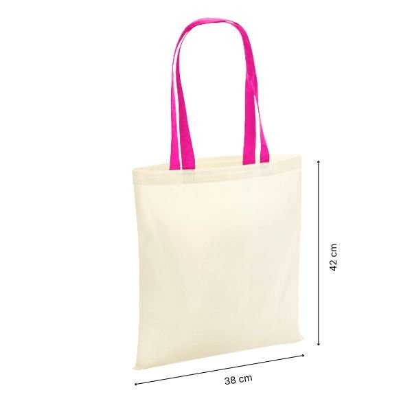 Cotton tote bag with colored handles and custom print Fuchsia Pink