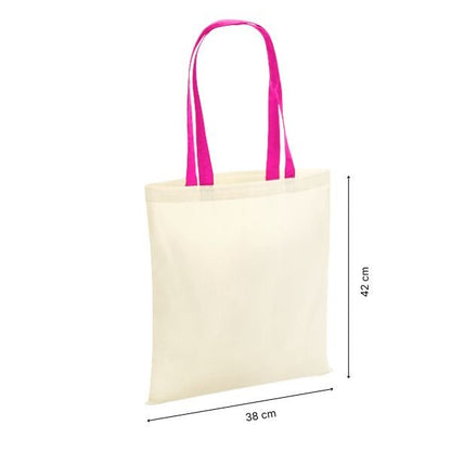 Cotton tote bag with colored handles and custom print Fuchsia Pink