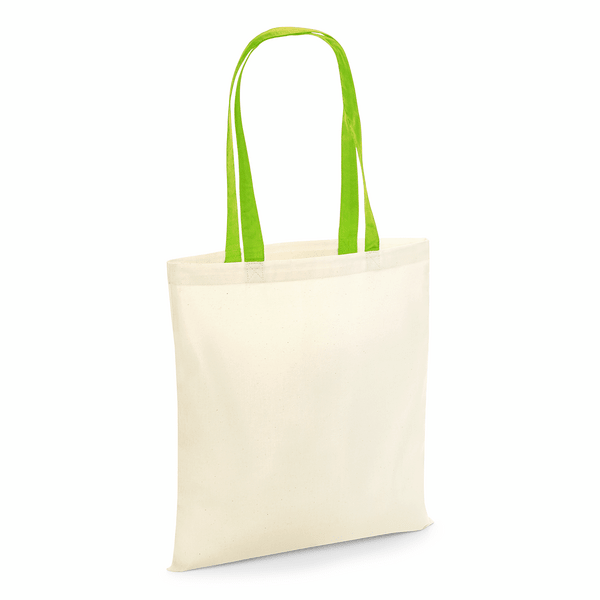 Cotton tote bag with colored handles and custom print Lime Green