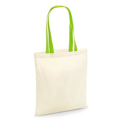 Cotton tote bag with colored handles and custom print Lime Green