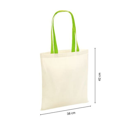 Cotton tote bag with colored handles and custom print Lime Green