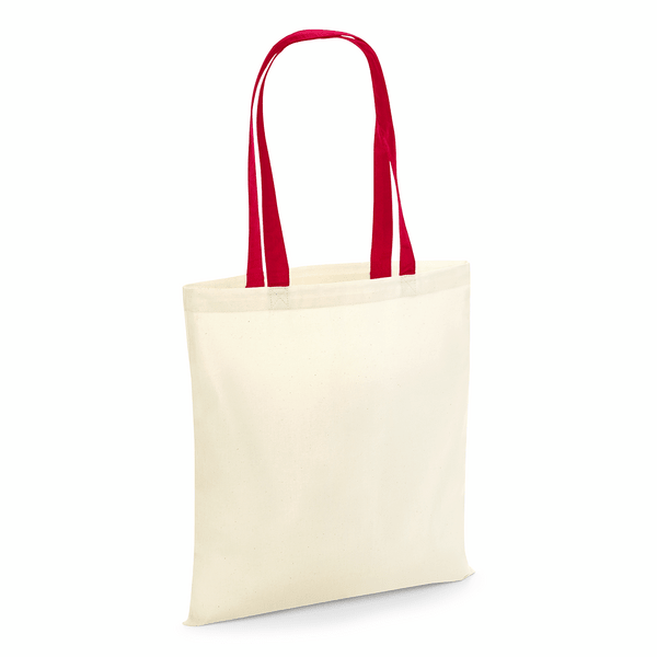 Cotton tote bag with colored handles and custom print - red