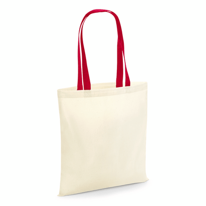 Cotton tote bag with colored handles and custom print - red