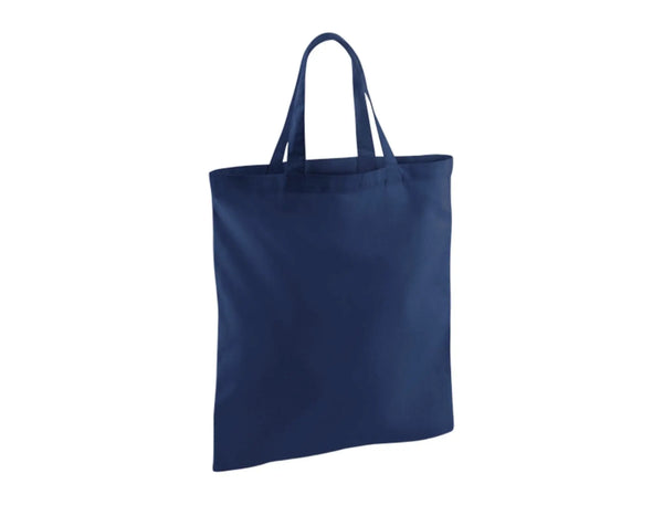 Tote bag en coton bleu marine avec anses courtes et logo imprimé (140 g/m², 38×42 cm)
