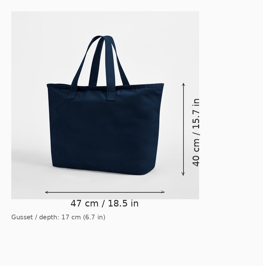 Navy Oversized Heavy Duty Canvas Tote Bag dimension diagram — 47 cm width × 40 cm body height, 17 cm gusset depth