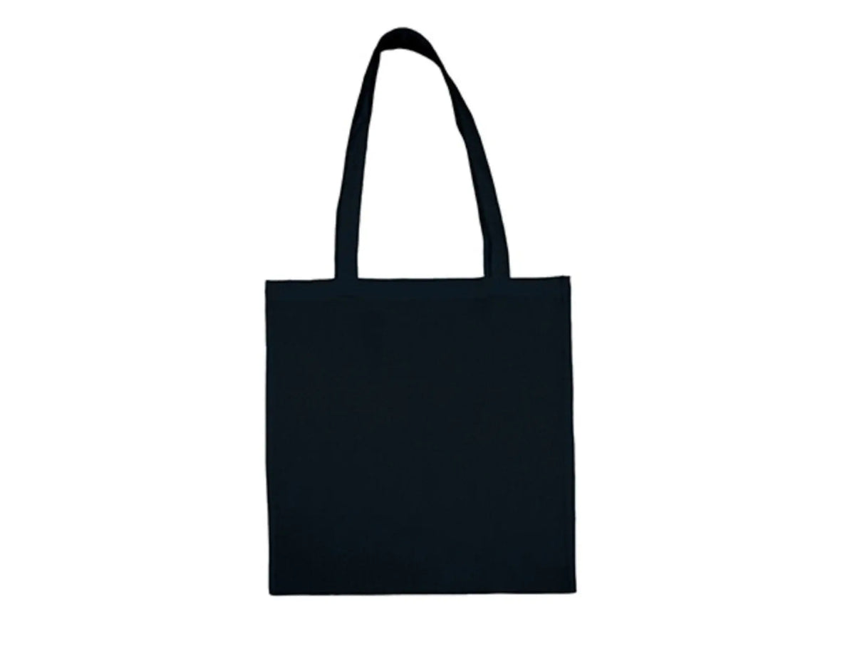 Navy / dark blue cotton tote bag with long handles and custom logo print, 100 g/m², 38 × 42 cm
