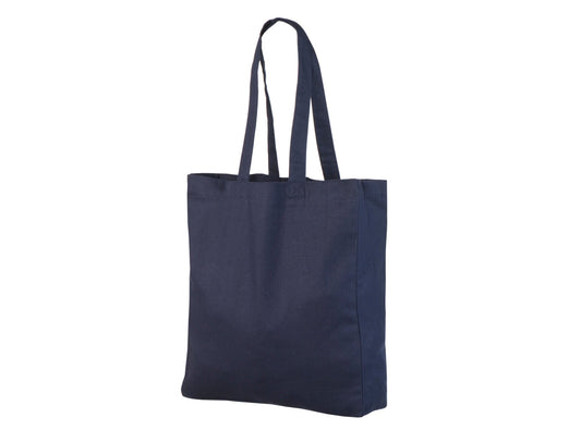 Marineblå mulepose med logotryk (220 g/m², 38×42 cm, side- og bundkile)