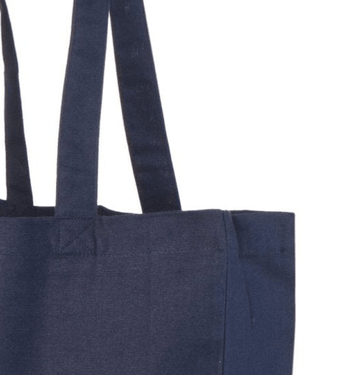 Tote bag bleu marine personnalisé avec impression (220 g/m², 38×42 cm, soufflets latéraux et fond)