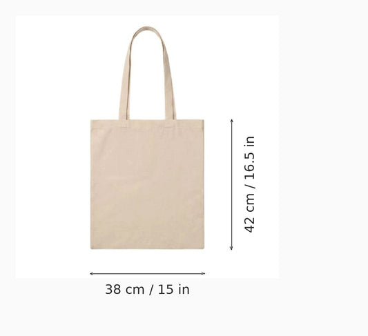 Natural cotton tote bag with logo print, 220 g/m², 38 x 42 cm — dimension diagram showing width and height measurements