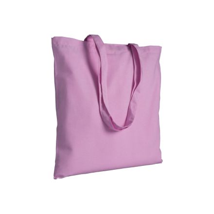 Pink cotton tote bag with long handles and custom logo print, 200 g/m², 38 × 42 cm