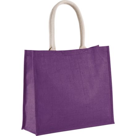 Bolsa de yute morado violeta para playa con estampado personalizado, 42 × 35 cm, 330 g/m², asas de algodón