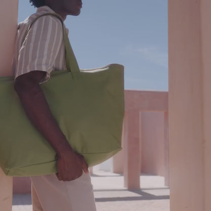Oversized Heavy Duty Canvas Tote Bag shown from all sides, with zip closure and self-fabric carry handles