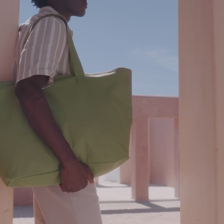Oversized Heavy Duty Canvas Tote Bag shown from all sides, with zip closure and self-fabric carry handles