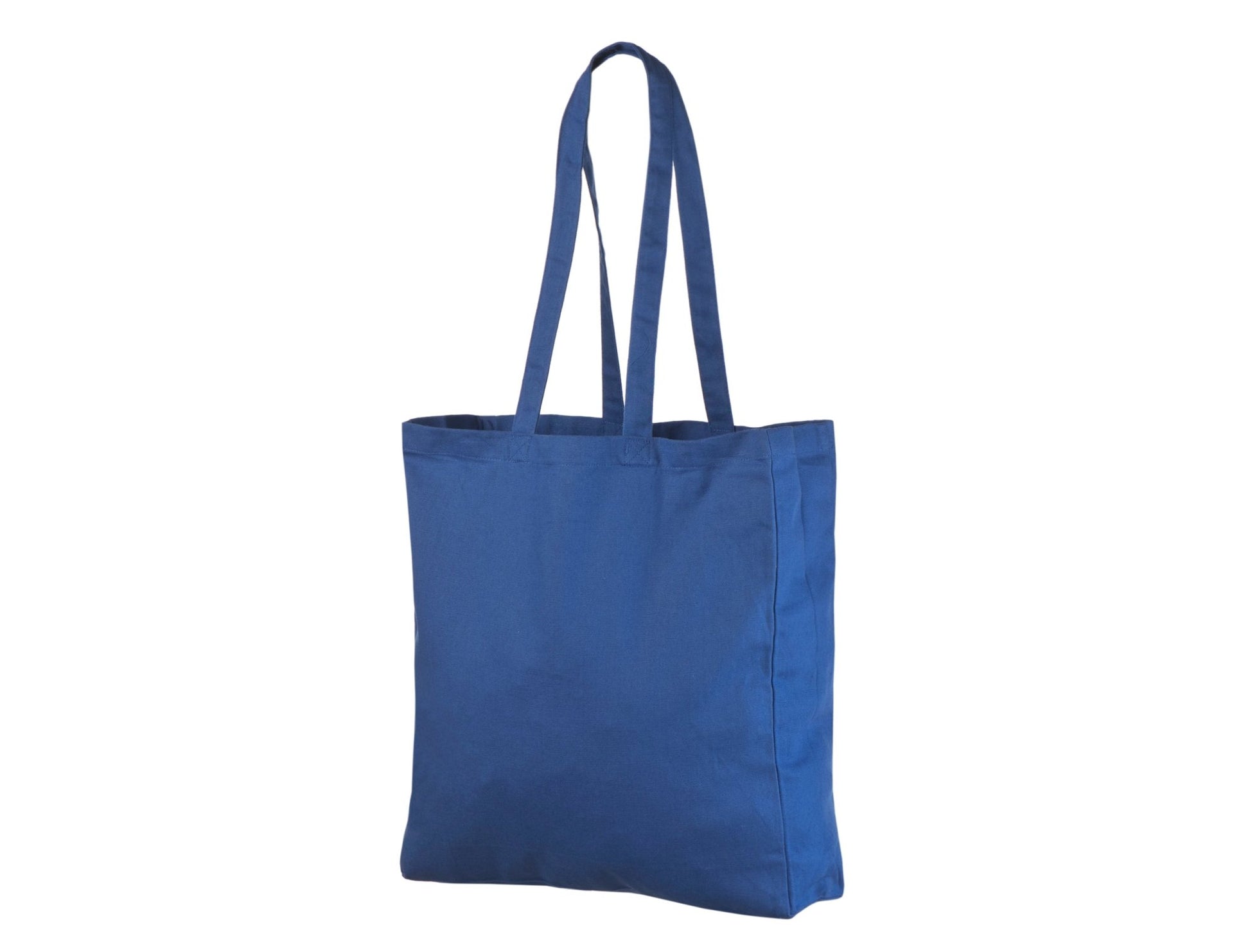 Königsblaue Standard-Baumwolltasche mit Logodruck (220 g/m², 38 × 42 cm, Seiten- und Bodenfalte)