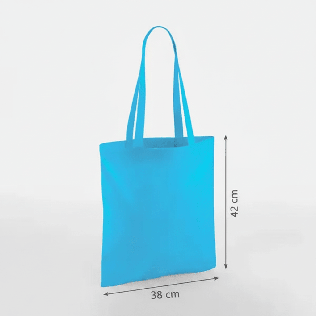 Surfblå klassisk mulepose i bomuld 38 × 42 cm (140 g/m²) – billede 2