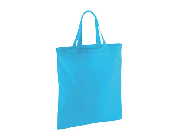 Turquoise Cotton Tote Bag with Short Handles and Logo Print (140 g/m², 38×42 cm)