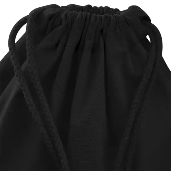 Black premium cotton pouch with logo print, M drawstring gift bag
