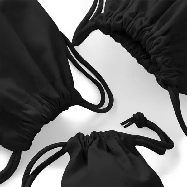 Black branded cotton drawstring pouch for retail packaging, M