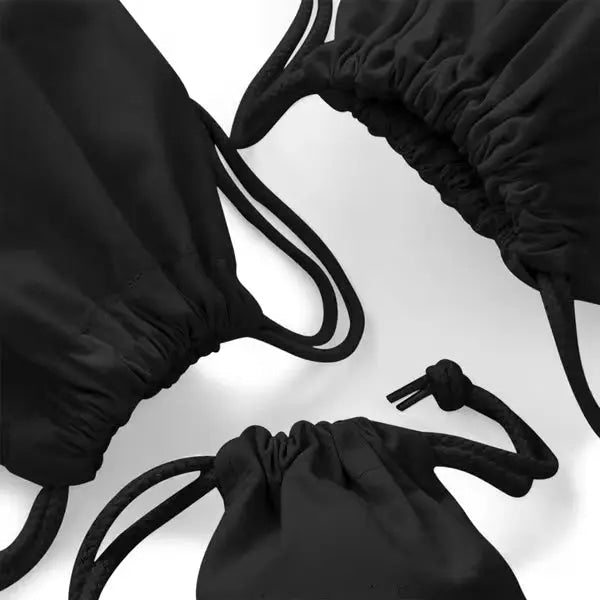 Black branded cotton drawstring pouch for retail packaging, M