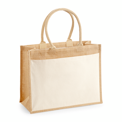 Natural Cotton Pocket Jute Shopper 42 x 33 x 19 cm with cotton front pocket