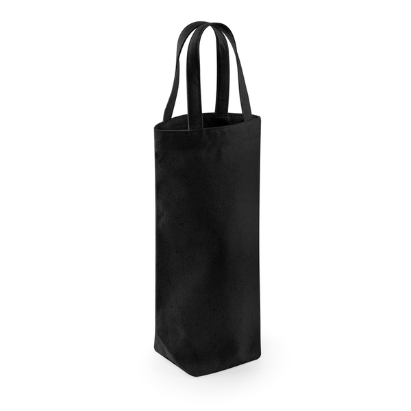 Bolsa portabotellas de algodón Fairtrade negra, 407 g/m², 8x27x8 cm