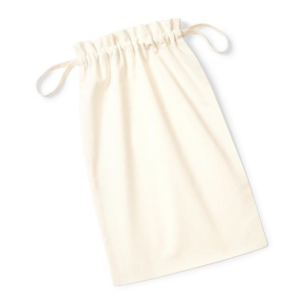 Natural organic cotton drawstring pouch laid flat, L size, 30 × 47 cm, 115 g/m², custom print